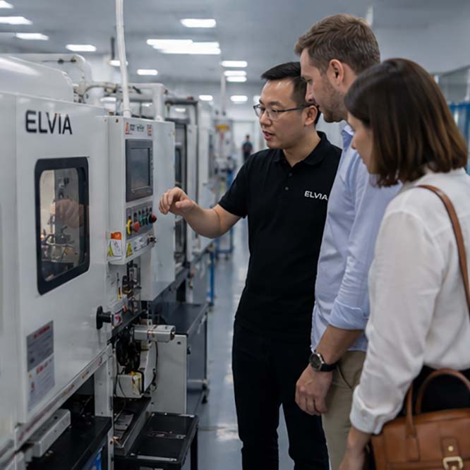 Customers visiting ELVIA vape production facility
