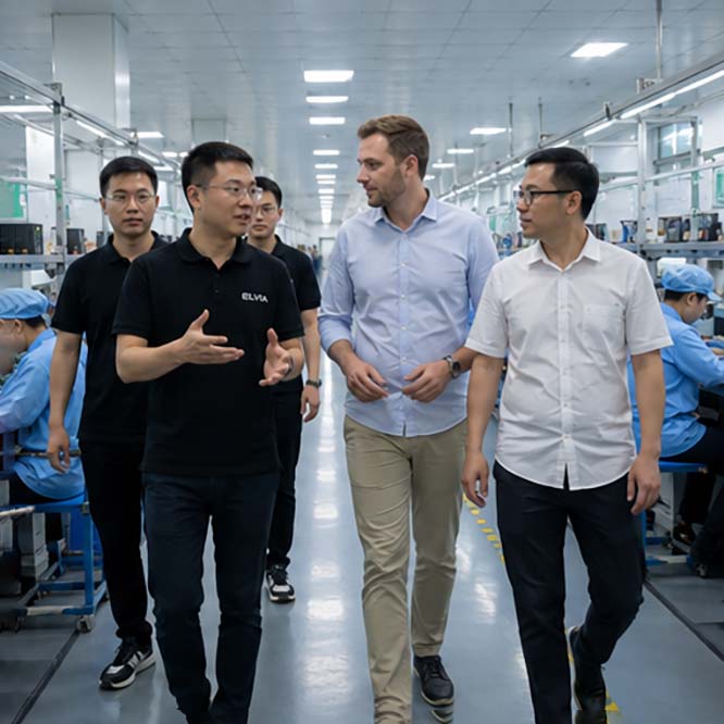 International customers visiting ELVIA vape factory